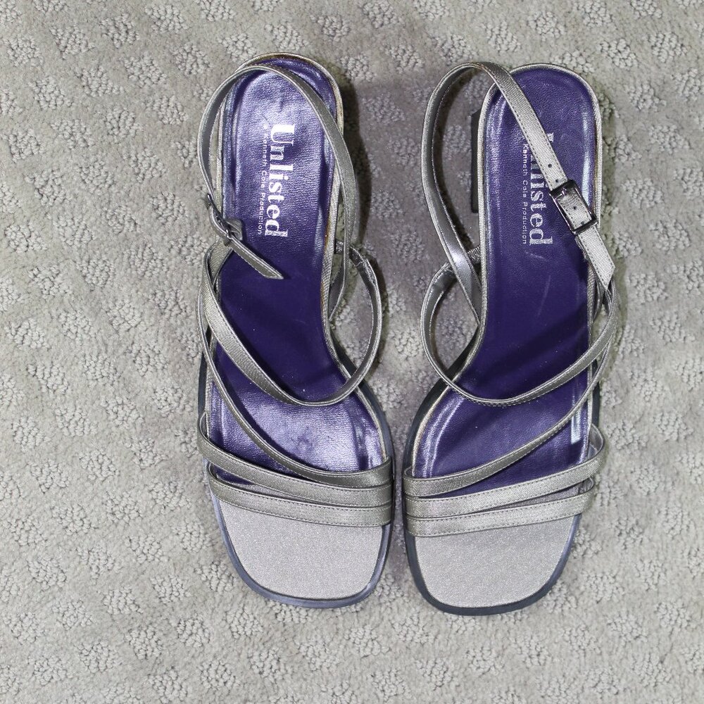 Unlisted Kenneth Cole Size 10 Silver 3" Block Heels
